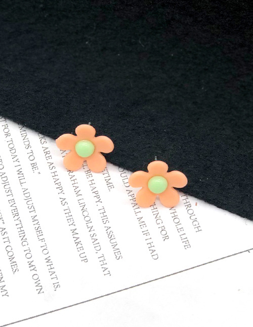 Fashion Small Orange  Silver Needle Flower Earrings