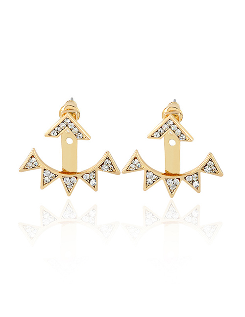 Fashion Triangle Gold Alloy Geometry Water Droplets Full Of Split Ear Studs