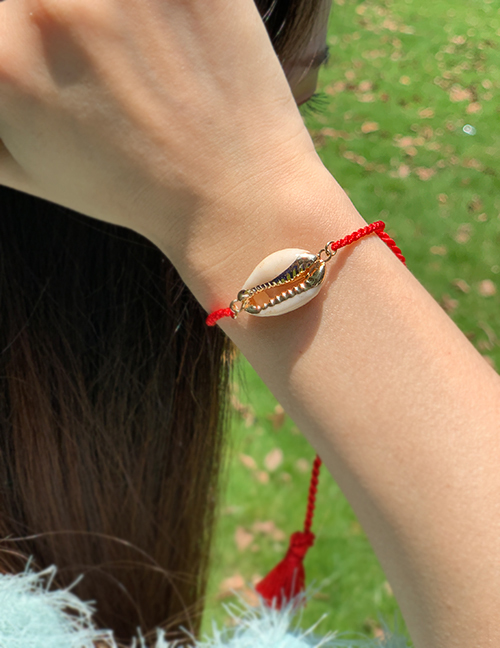 Fashion Red Alloy Woven Shell Bracelet