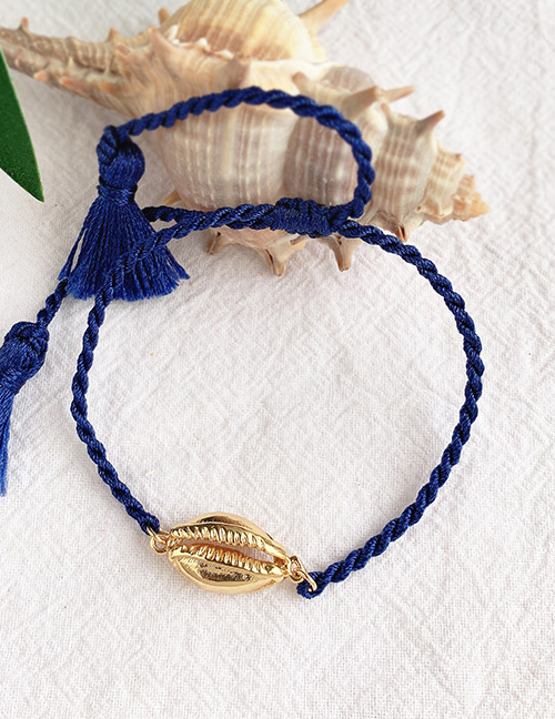 Fashion Navy + Gold Alloy Woven Shell Bracelet