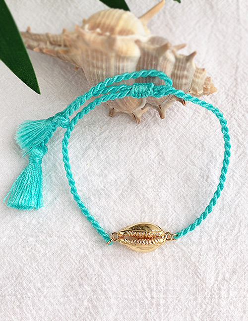 Fashion Lake Green + Gold Alloy Woven Shell Bracelet
