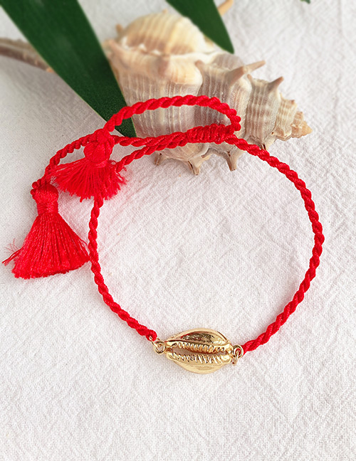Fashion Red + Gold Alloy Woven Shell Bracelet