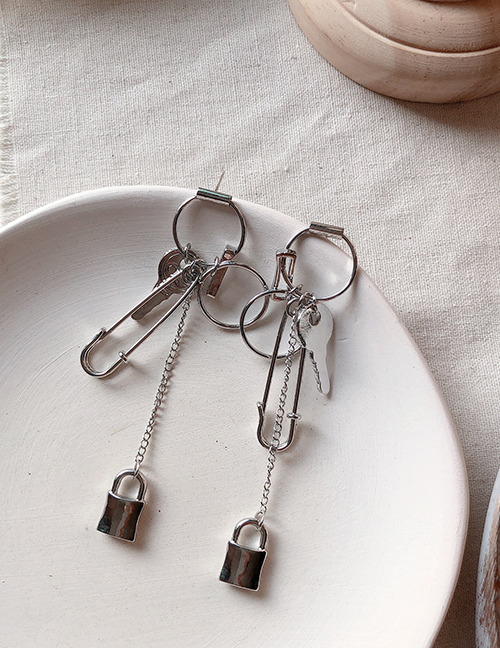 Fashion Silver Key Lock Earrings