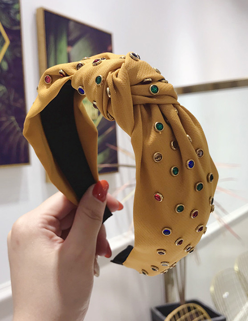 Fashion Yellow Hot Drilling Knotted Wide-brimmed Headband