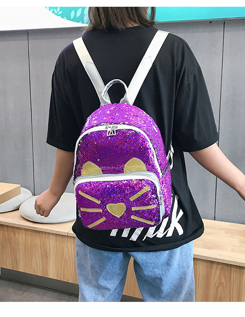 Fashion Purple Sequined Laser Backpack