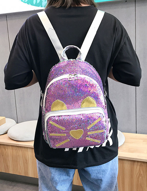 Fashion Light Purple Sequined Laser Backpack