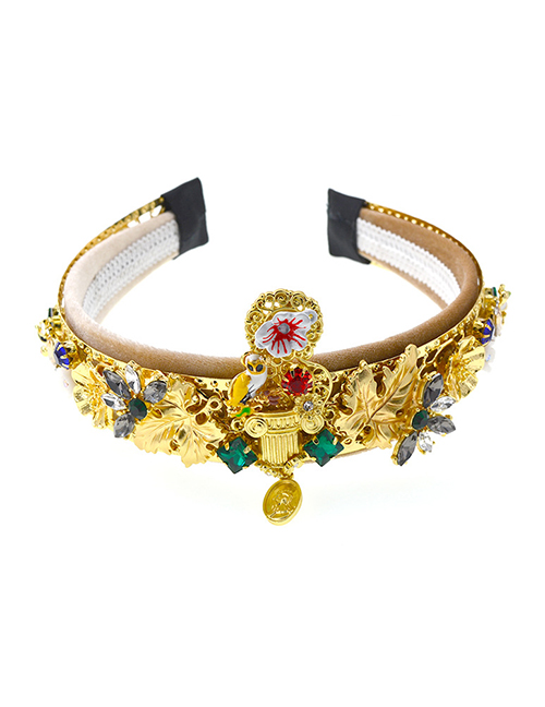 Fashion Gold Large Gemstone Three-dimensional Crown Headband