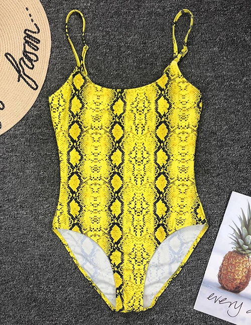 Fashion Yellow Snake Pattern Printed One-piece Swimsuit