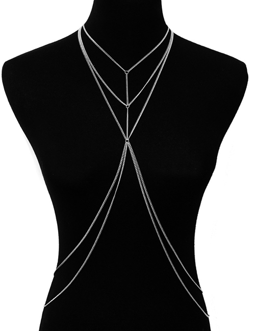 Fashion White K Geometric Multilayer Tassel Body Chain
