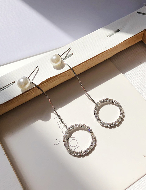 Fashion Silver Diamond Circle Tassel Earrings