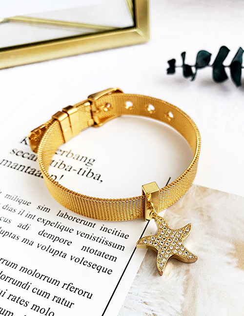 Fashion Gold Stainless Steel Copper Inlay Zircon Starfish Bracelet