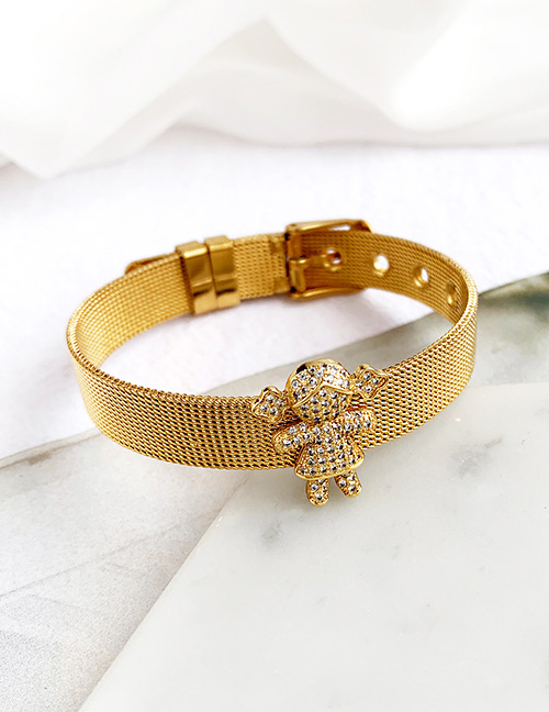 Fashion Gold Stainless Steel Copper Inlay Zircon Girl Bracelet