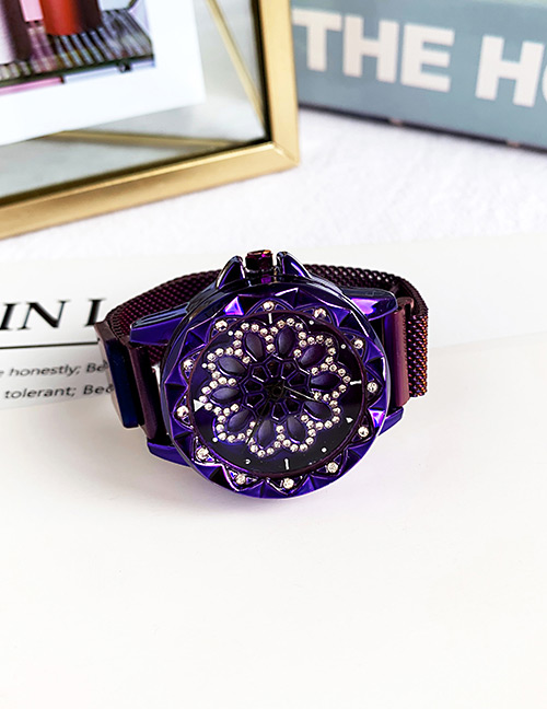 Fashion Purple Alloy Diamond Flower Electronic Watch