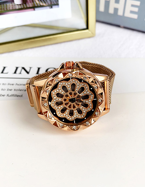 Fashion Gold Alloy Diamond Flower Electronic Watch