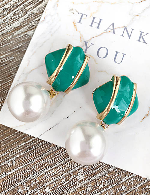 Fashion Green Alloy Pearl Square Earrings