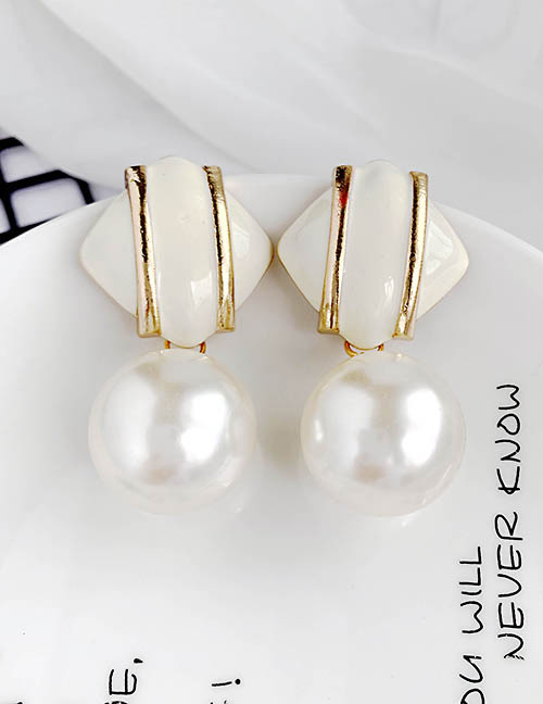 Fashion White Alloy Pearl Square Earrings