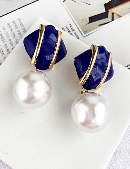 Fashion Blue Alloy Pearl Square Earrings