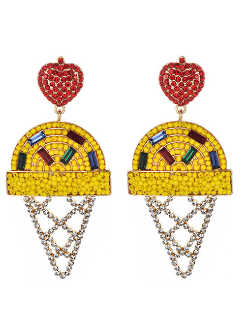 Fashion Yellow Alloy Diamond Beads Ice Cream Earrings