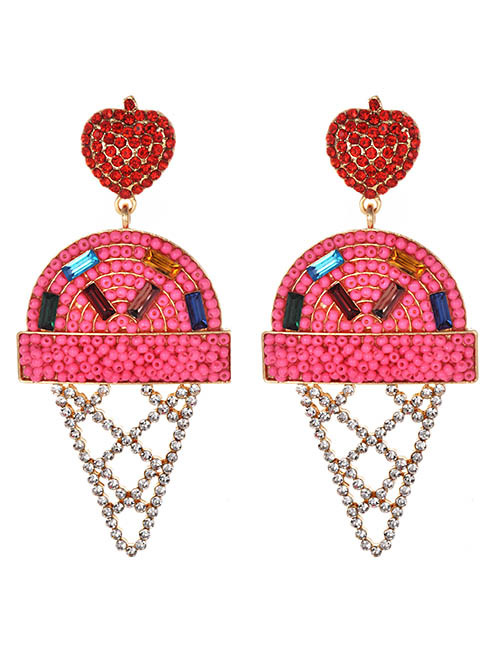 Fashion Rose Red Alloy Diamond Beads Ice Cream Earrings