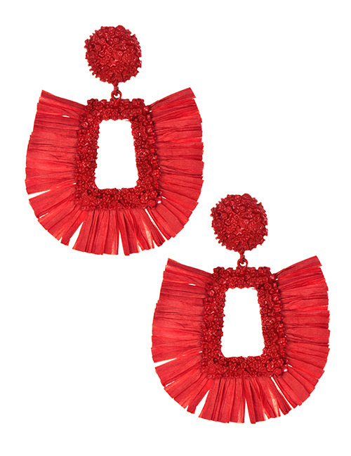 Fashion Red Alloy Square Lafite Earrings