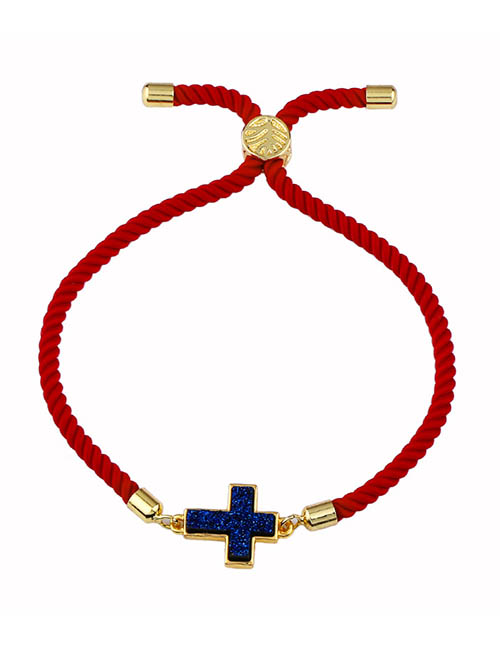 Fashion Red Rope Dark Blue Cross Drawstring Bracelet