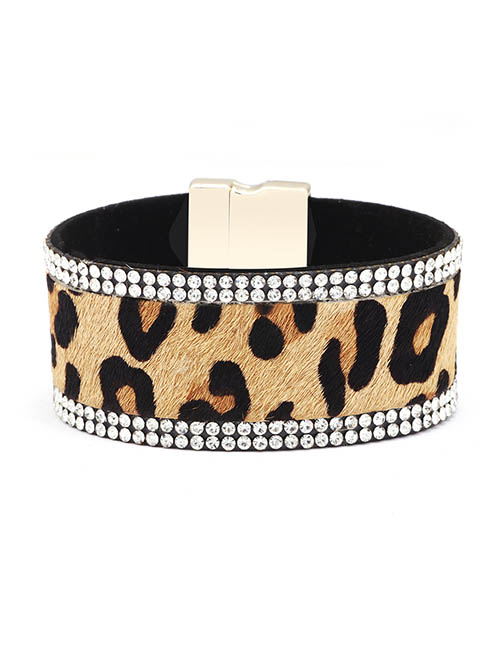 Fashion Khaki Leopard Horse Hair Magnetic Buckle Bracelet
