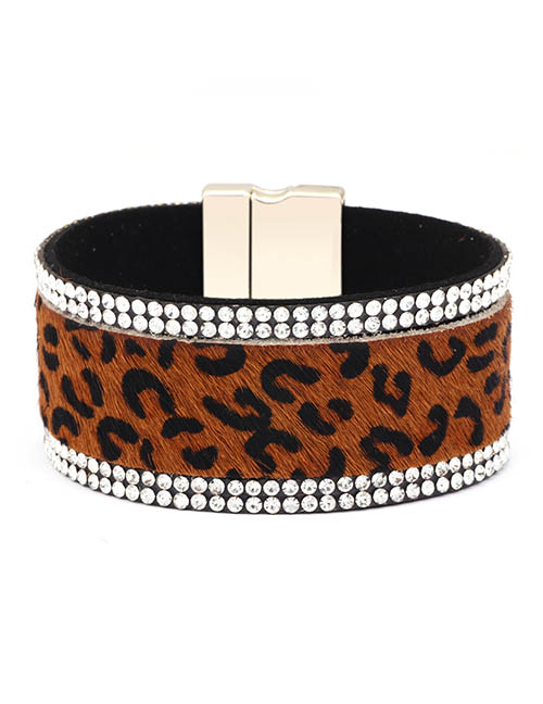 Fashion Brown Leopard Horse Hair Magnetic Buckle Bracelet