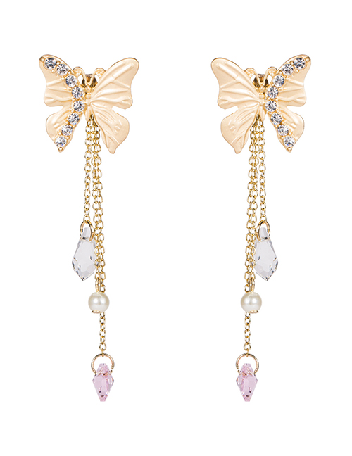 Fashion Gold  Silver Needle Butterfly Studded Tassel Earrings
