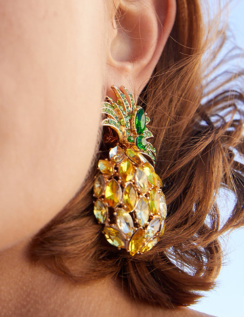 Fashion Yellow Diamond-encrusted Fruit Earrings