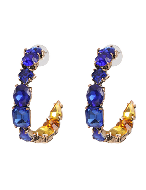 Fashion Blue Glass Drill Inlaid With C-shaped Earrings
