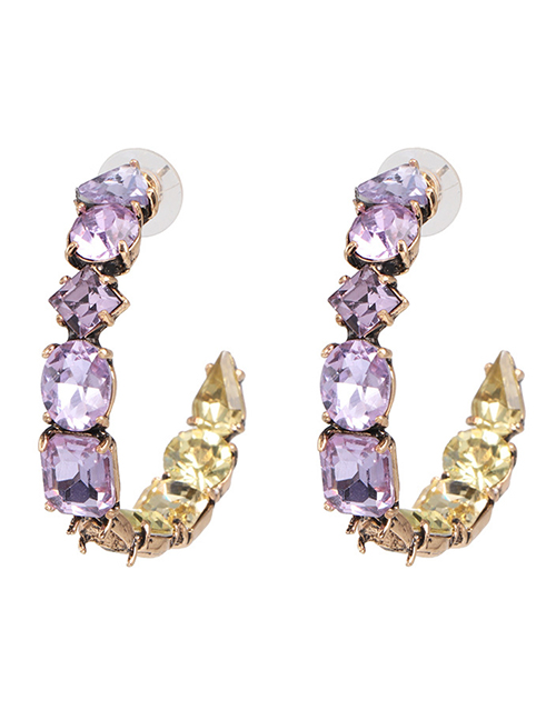 Fashion Purple Glass Drill Inlaid With C-shaped Earrings