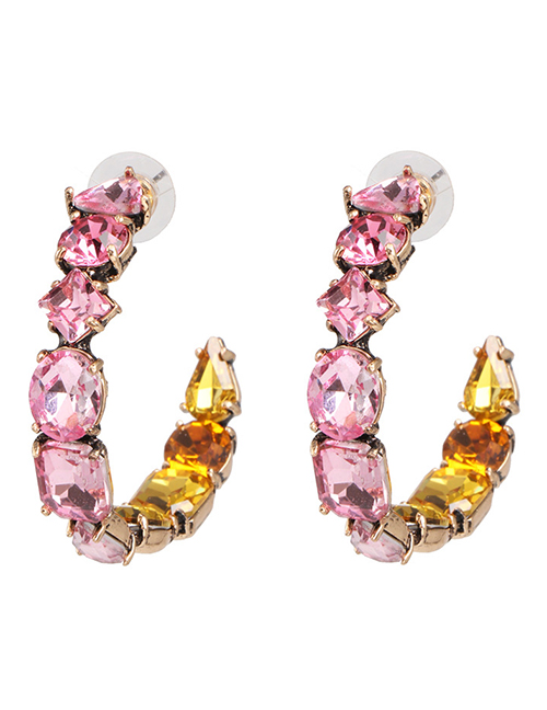 Fashion Pink Glass Drill Inlaid With C-shaped Earrings