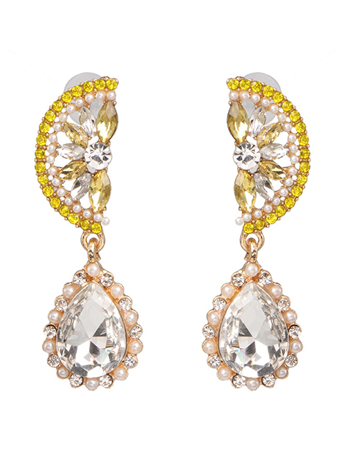 Fashion Yellow Glass Diamond Orange Earrings