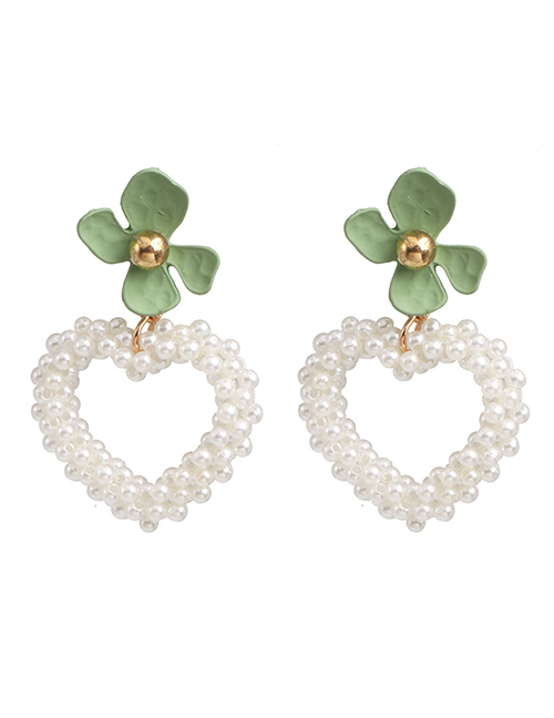 Fashion Green Budo Pearl Love Heart Earrings