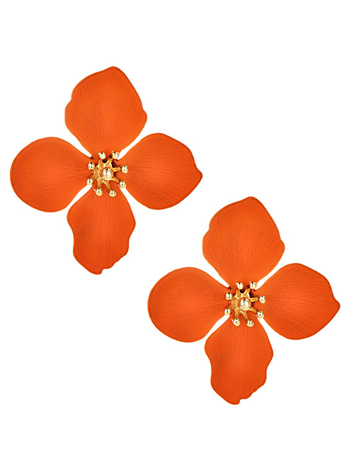 Fashion Orange Alloy Flower Earrings