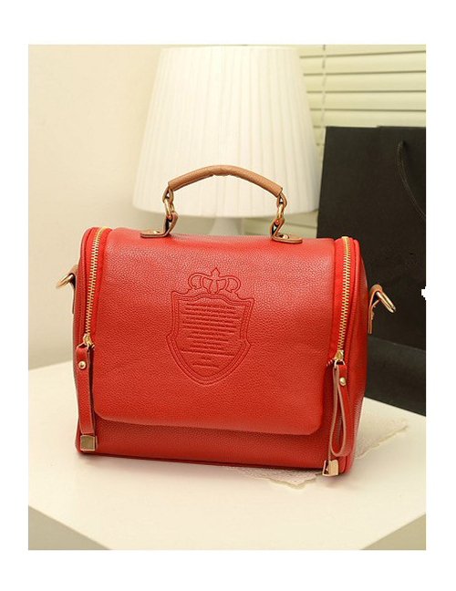Fashion Red Double Pull Crown Shoulder Bag Shoulder Bag
