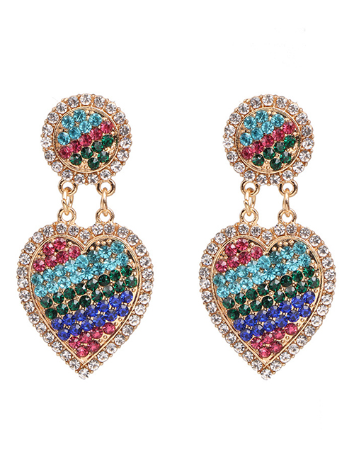 Fashion Color Fringed Full Diamond Love Earrings