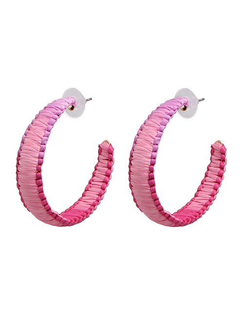 Fashion Pink Braided Lafite C-shaped Earrings