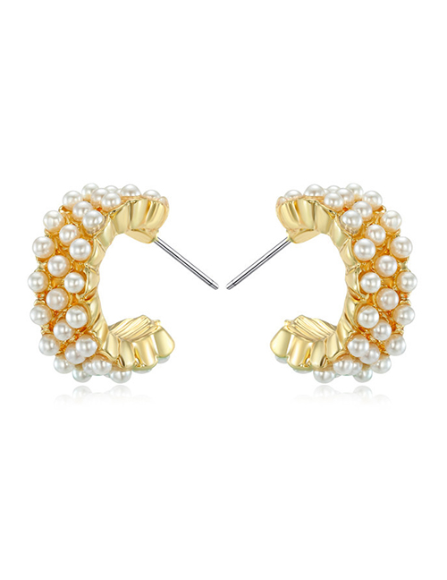 Fashion Golden Trumpet Open Round Pearl Earrings