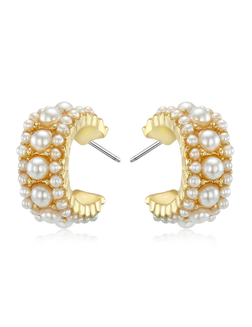 Fashion Golden Medium Open Round Pearl Earrings