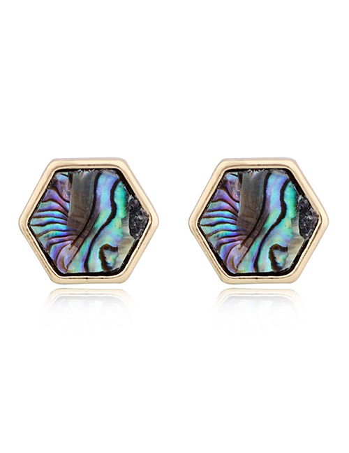 Fashion Colored Hexagon Imitation Natural Stone Earrings