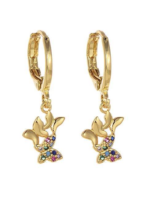 Fashion Gold Copper Inlay Zircon Butterfly Stud Earrings