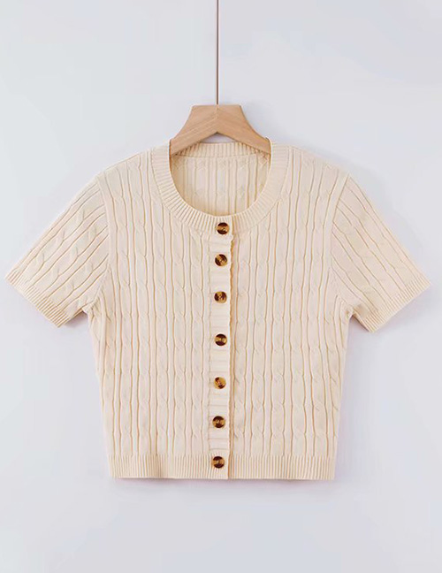 Fashion M Beige Knitted Amber Button Cardigan T-shirt