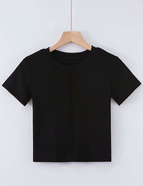 Fashion Black Middle Pressure Line Solid Color T-shirt