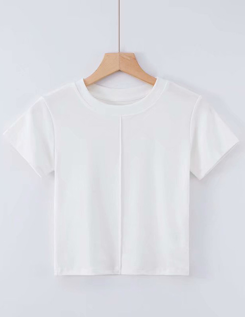 Fashion White Middle Pressure Line Solid Color T-shirt