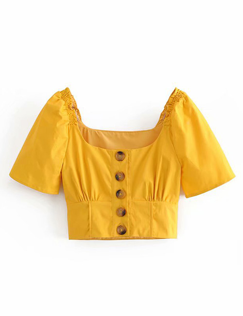 Fashion Yellow Single-breasted Square Collar Shirt