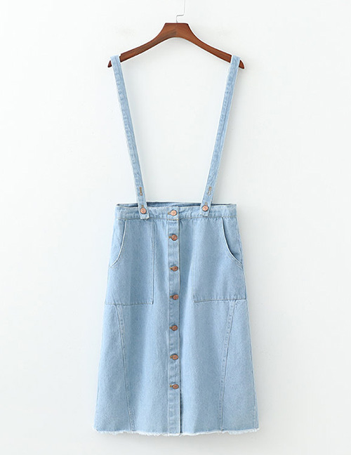 Fashion Blue Single-breasted Strap Denim Skirt