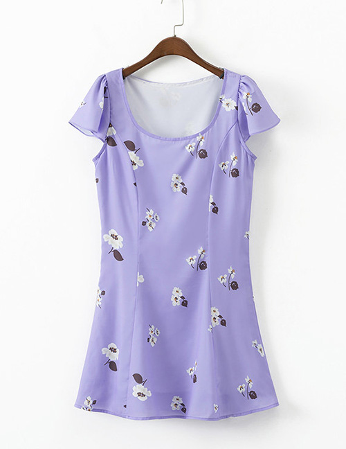 Fashion Purple Flower Print Dress