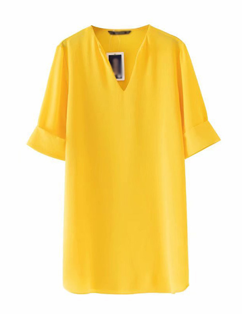 Fashion Yellow V-neck Dress