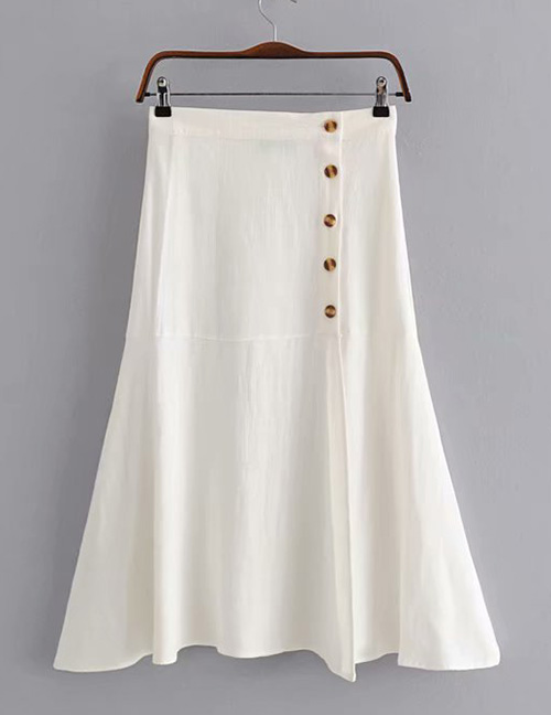 Fashion White Side-breasted A-line Skirt